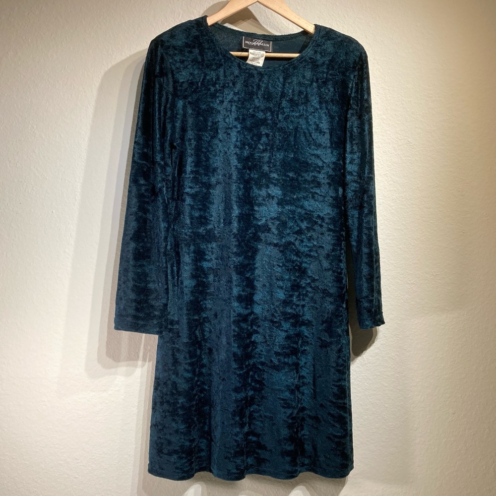 Crushed Velvet-Velour Long Sleeve Teal Blue Tunic